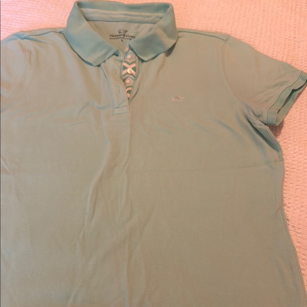 Vineyard Vines Women's Light Aqua Polo with Embroidered Whale